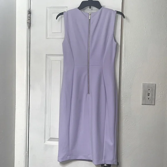 Calvin Klein Opal Lilac Crepe Sheath Lined Sleeveless Dress - Picture 8 of 11